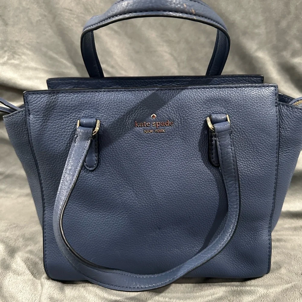 Kate Spade Blue Leather Handbag - Small Square Spacious - Picture 8 of 9